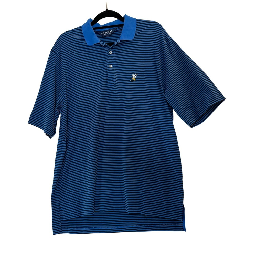 Polo Golf Ralph Lauren Polo Mens Large Blue Black Stripe Shirt Pima Cotton Bee